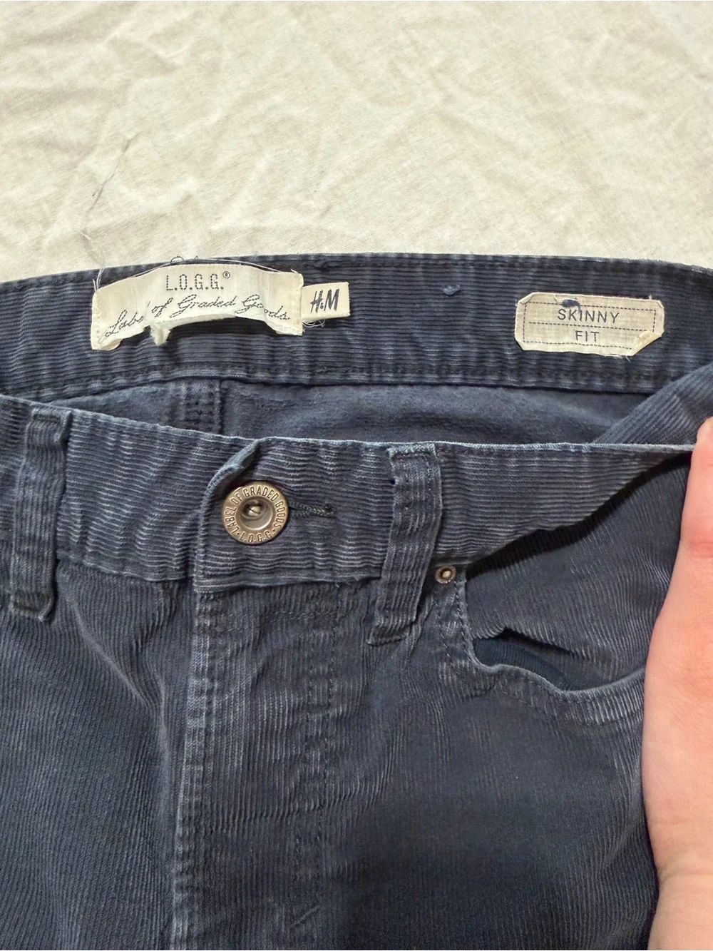 H&M L.O.G.G. Men's Skinny Corduroy Pants in Dark Navy